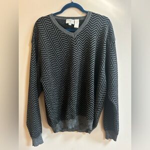 Manifattura De Lago Italy Black & Gray Patterned V-Neck Long Sleeve Sweater